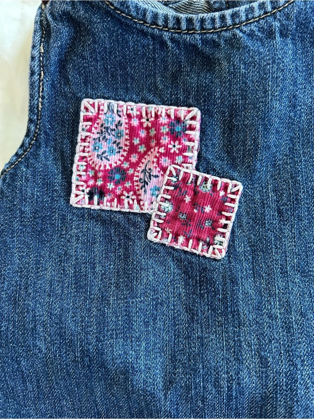 Vintage GAP Toddler Denim Dress with Pink Embroidered Patches